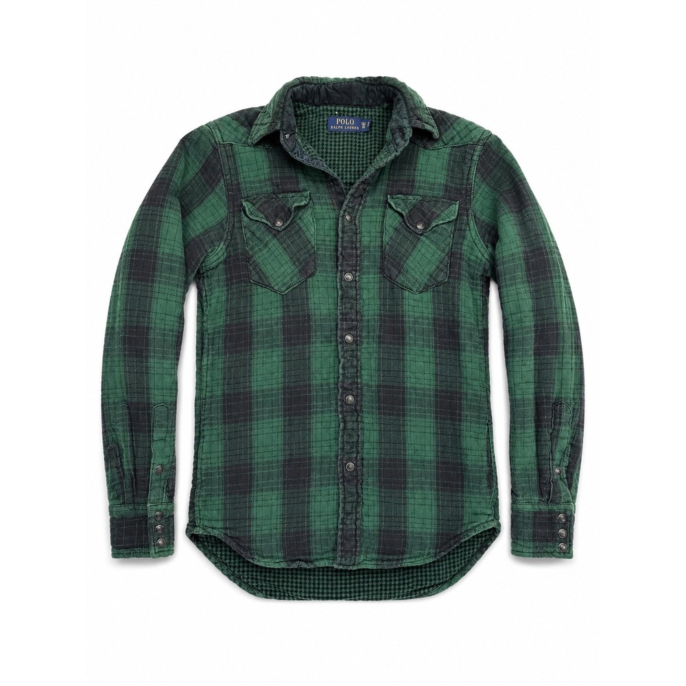 Polo Ralph Lauren Mens XS Green Black Buffalo Plaid Western Flannel Snap Shirt